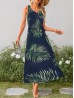 Palm Leaves V -Neck Sleeveless Summer Dress